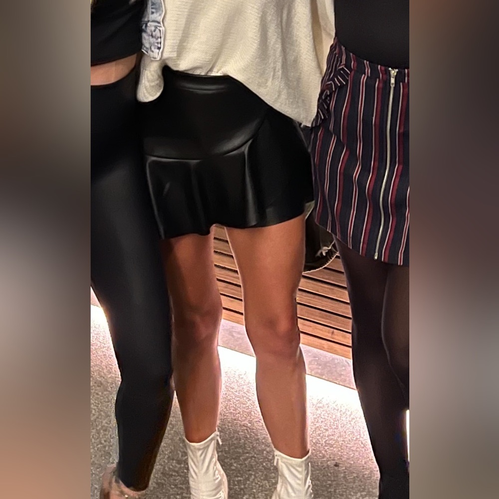 Black faux leather skort